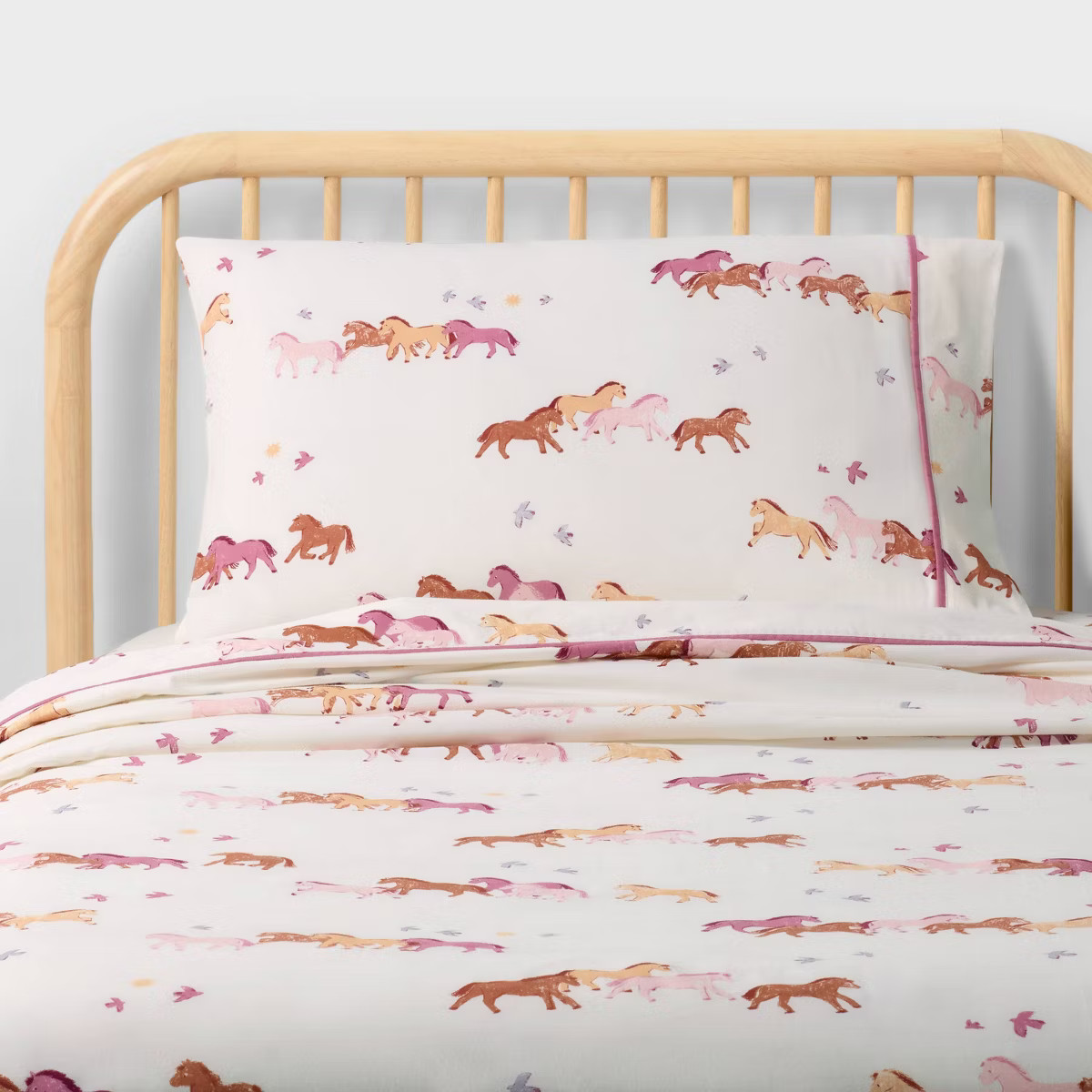 Twin Wild and Free Horses Kids' Cotton Sheet Set - Pillowfort\u2122 | Target