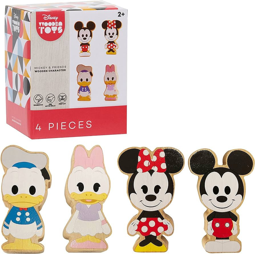 Disney Wooden Toys 4-Piece Figure Set with Mickey Mouse, Minnie Mouse, Daisy Duck, and Donald Duc... | Amazon (US)