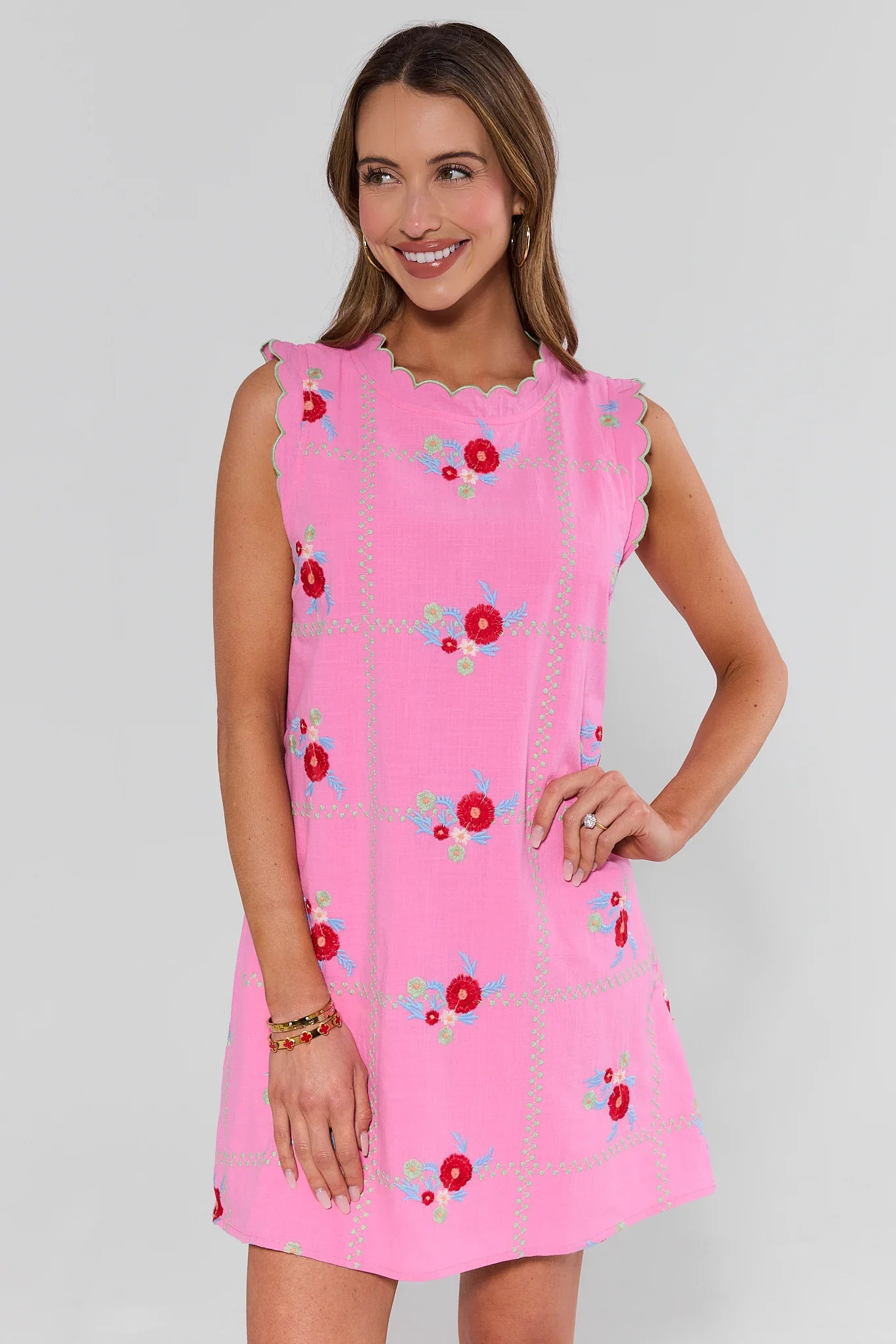 Eliza Pink Embroidered Short Dress | Avara