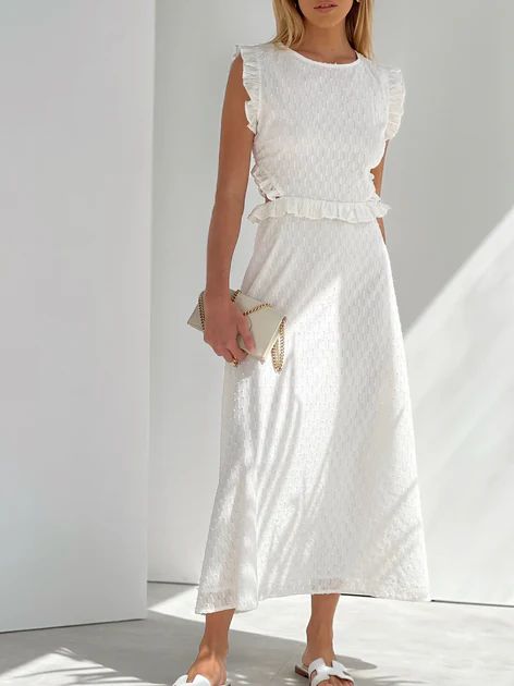 Louisa Frill Cut Away Dress | White | Vita Grace