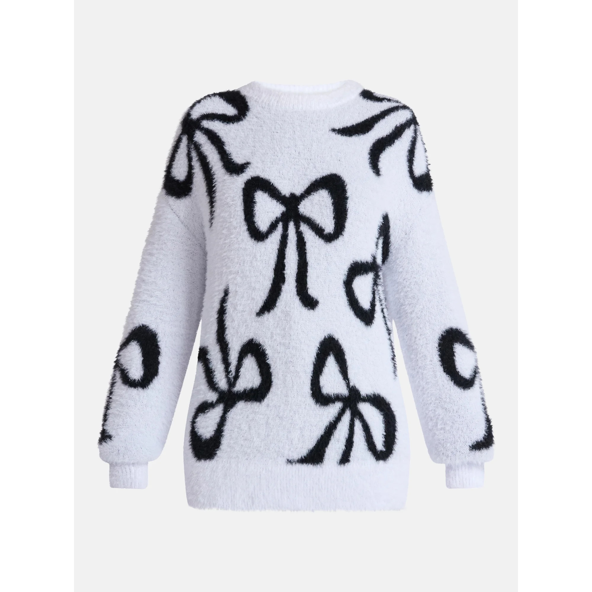 99 Jane Street Women's and Women's Plus Bow Print Pullover Sweater, Midweight, Sizes XS-4X | Walmart (US)