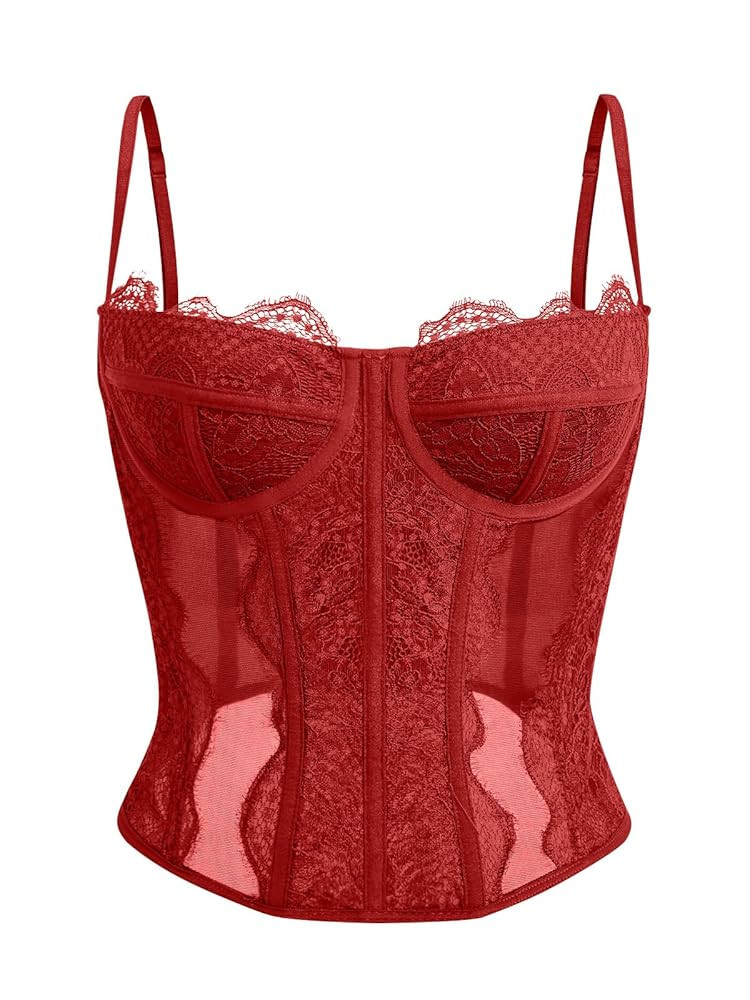 Dealmore Corset Tops For Women Going Out Lace Mesh Date Night Fall Fashion Outfits Clothes Crop C... | Amazon (US)