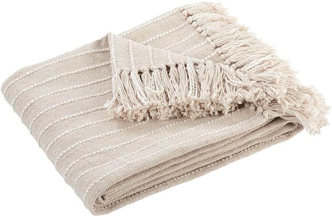 Nate Home by Nate Berkus Lightweight Textured Weave Cotton Throw Blanket | with Fringe Detail, Br... | Amazon (US)