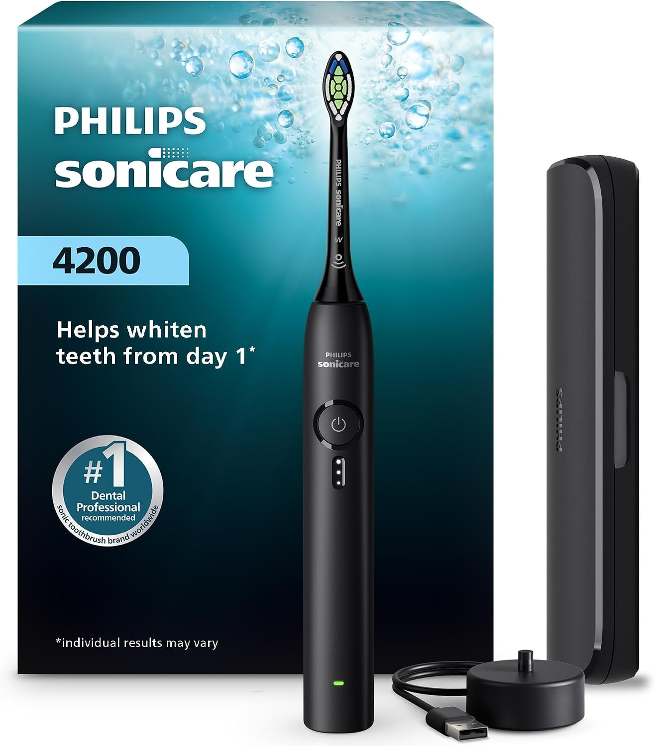 Philips Sonicare 4200 Rechargeable Electric Toothbrush, 1 Brush Head, Black | Amazon (US)