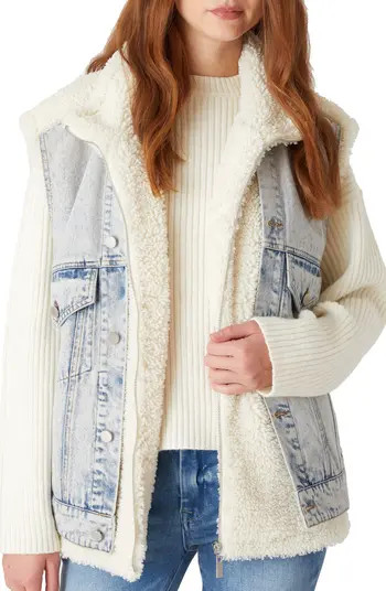 BLANKNYC Denim & High Pile Fleece Trucker Vest | Nordstrom | Nordstrom