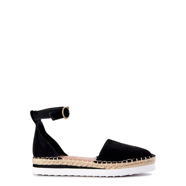 Time and Tru Women's Ankle Strap Espadrille Flats - Walmart.com | Walmart (US)