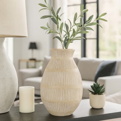 Decorative Terracotta Vase with Bold Textured Form for Living Room Decor - Home Centerpiece for Bedroom, Table, or Office Decor - 16" Ivory | Target