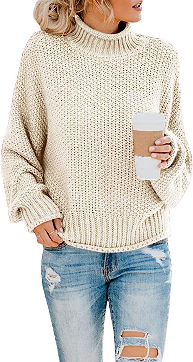 kayamiya Women's Turtleneck Sweaters Slouchy Batwing Sleeve Chunky Knit Oversized Pullover Tops | Amazon (US)