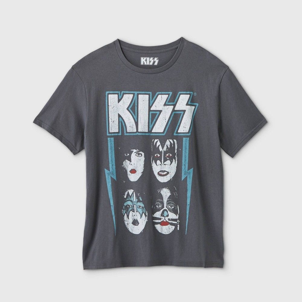 Women's Plus Size Kiss Short Sleeve Graphic T-Shirt - Charcoal Gray 2X | Target