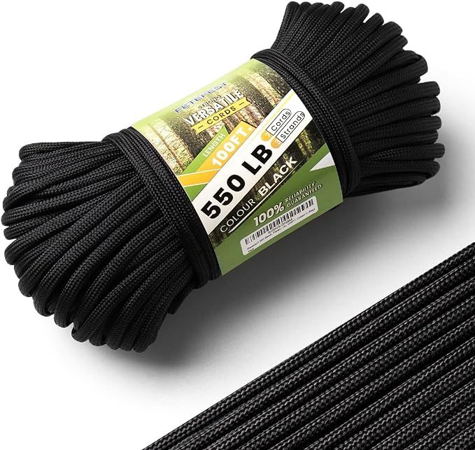 Paracord 550 Black, Parachute Cord Mil-Spec 100FT, 100% Nylon Rope in Survival Gear and Equipment... | Amazon (US)