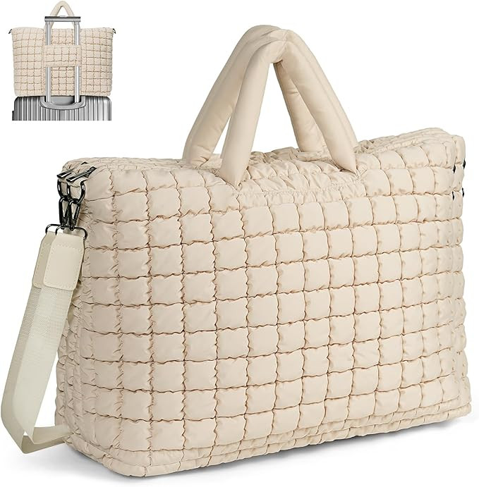 Quilted Duffle Bag for Travel, Large Puffer Duffel Weekender Bags Soft Gym Tote, Big Puffy Carry ... | Amazon (US)
