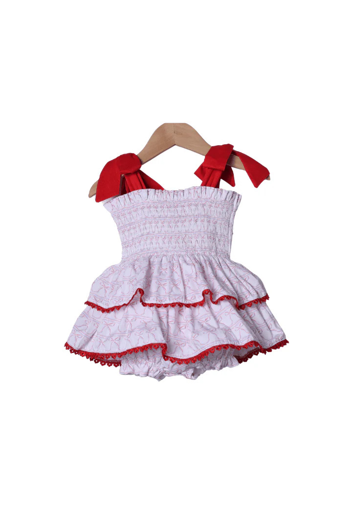Smocked Stars & Bows Tie Shoulder Skirted Bubble | The Smocked Flamingo
