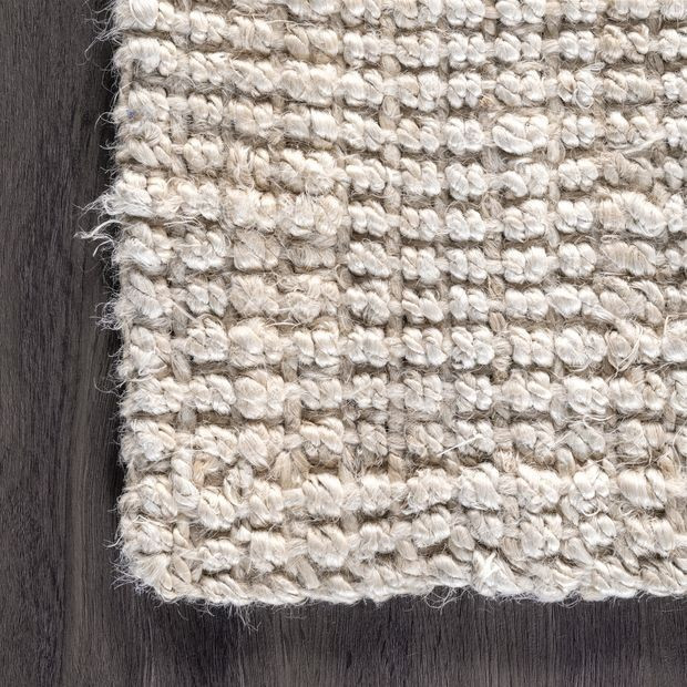 Off White Handwoven Jute Ribbed Solid 10' x 14' Area Rug | Rugs USA