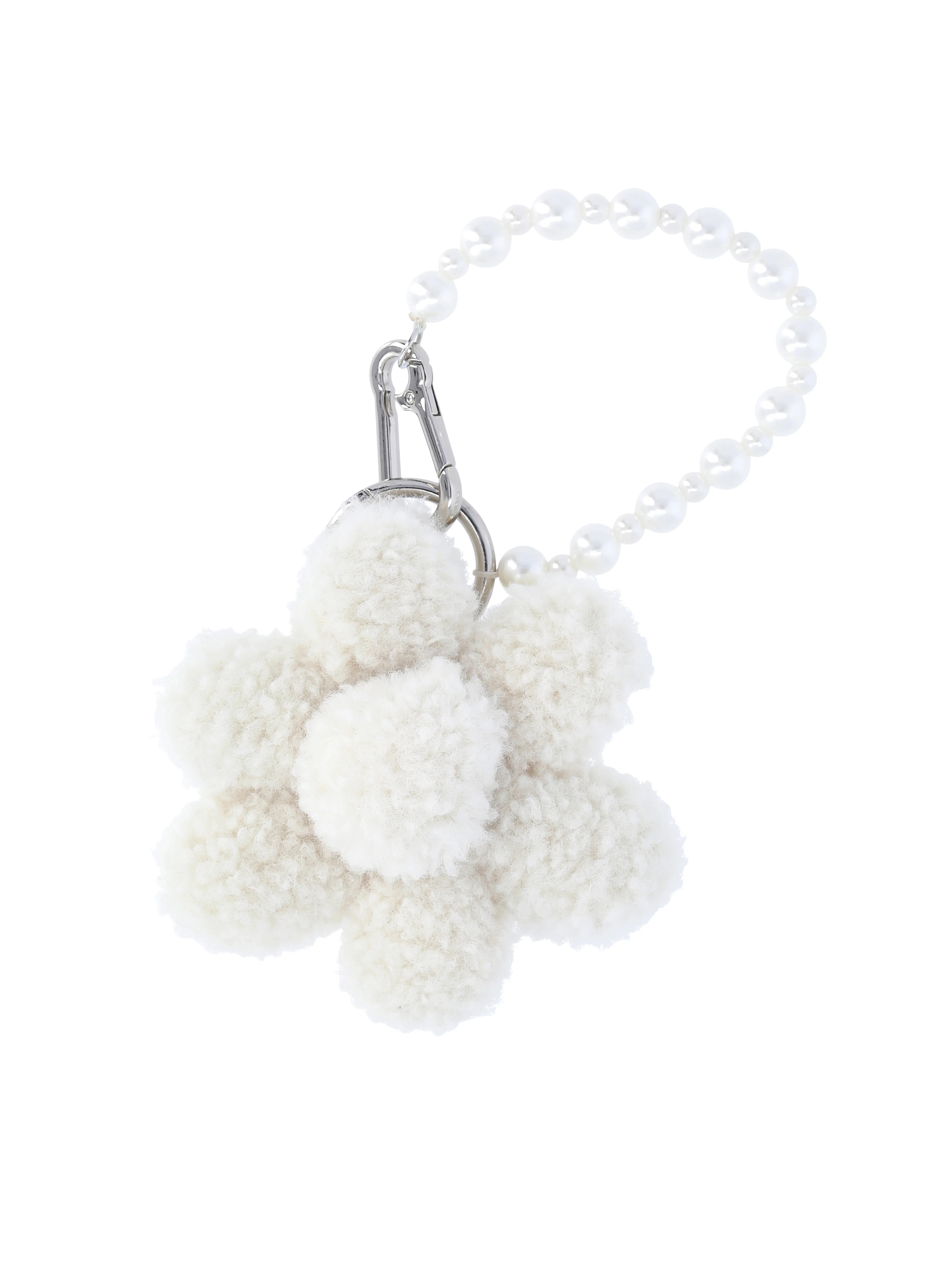 No Boundaries Women's Handbag Charm, Tan Faux Shearling Puffer Flower with Faux Pearls | Walmart (US)