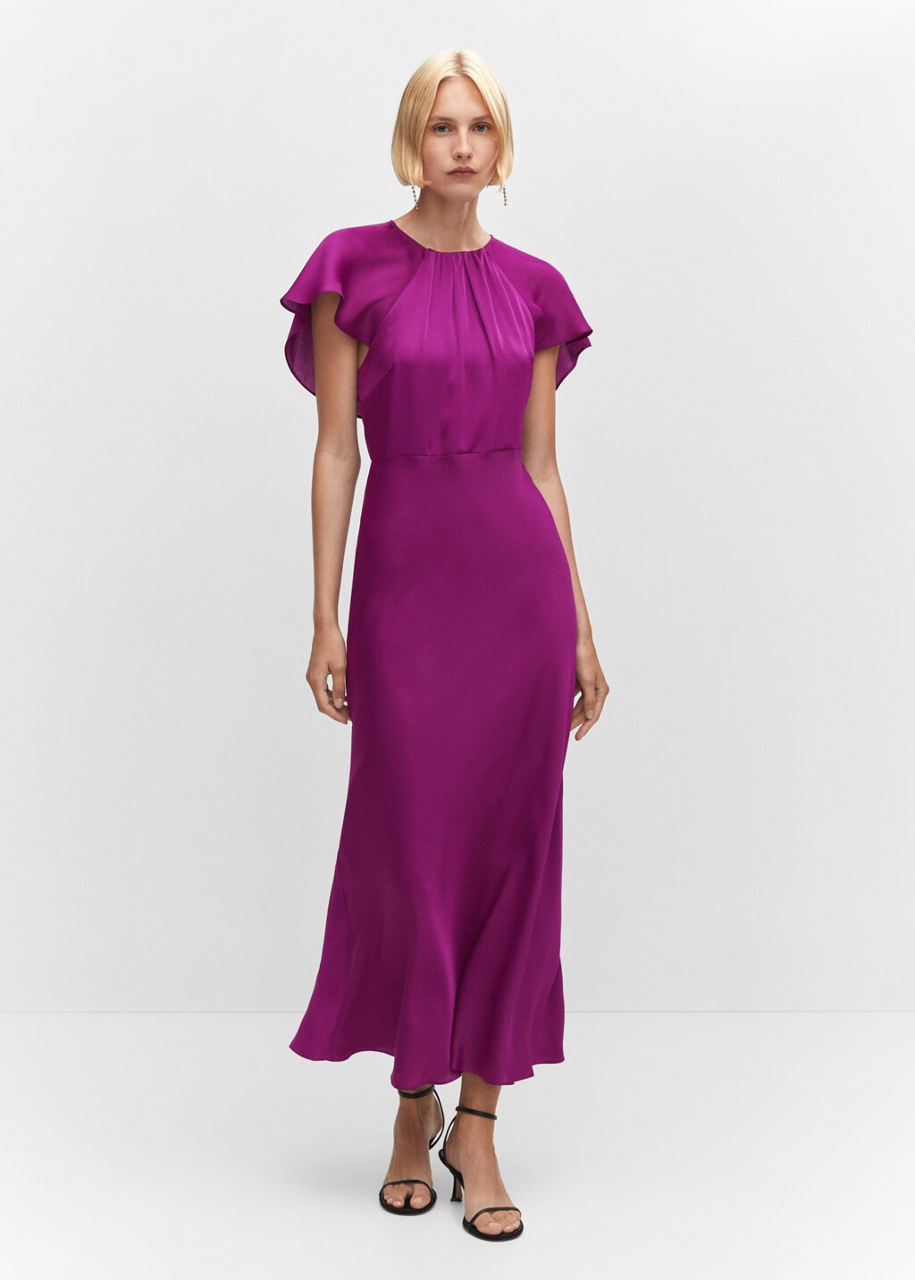 Satijnen jurk met detail op de rug -  Dames | Mango Nederland | MANGO (NL)