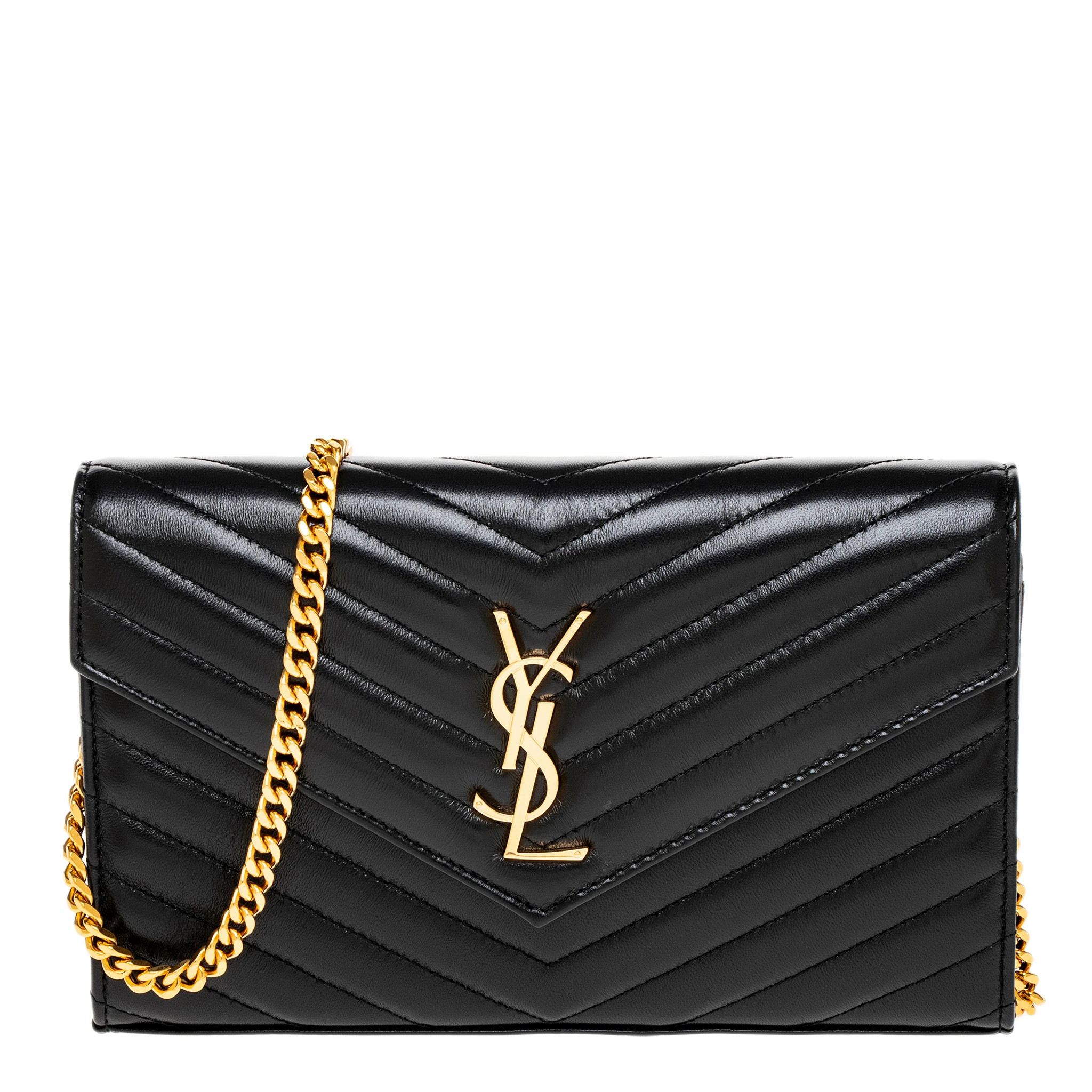 Saint Laurent Cassandre Envelope Chain Wallet in Grain de Poudre - Overstock - 44000984 | Overstock