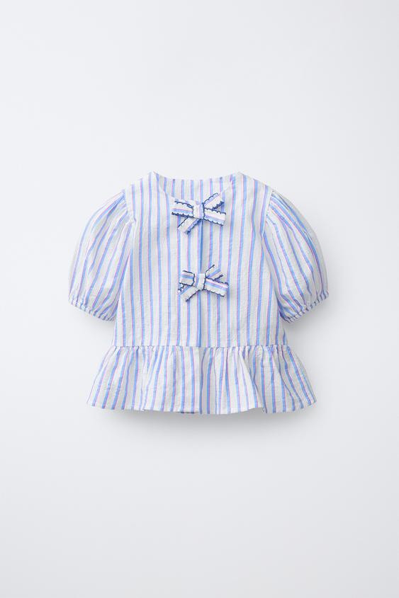 STRIPED BLOUSE WITH BOWS | Zara US