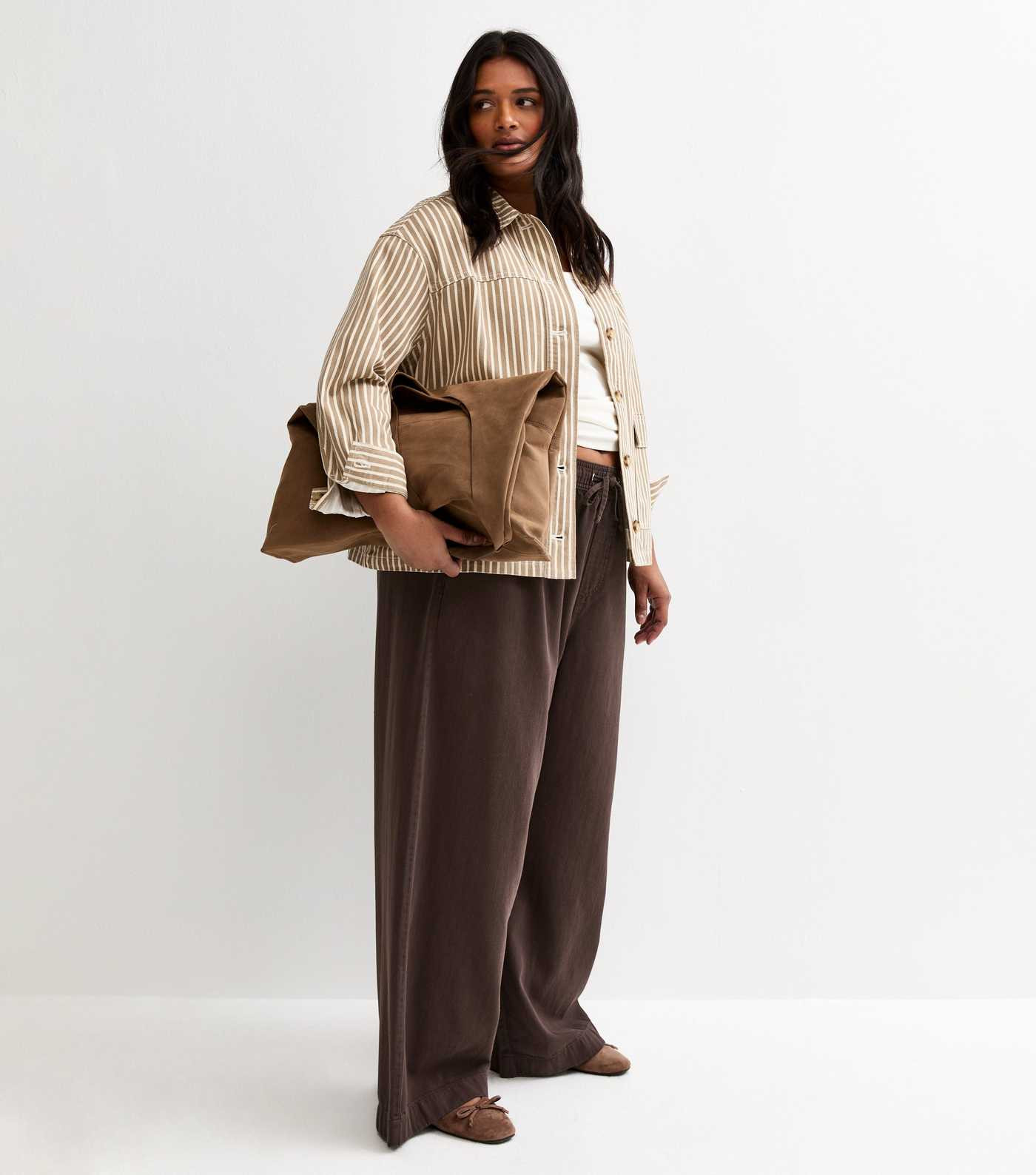 Curves Dark Brown Cotton Twill Wide Leg Trousers | New Look | New Look (UK)