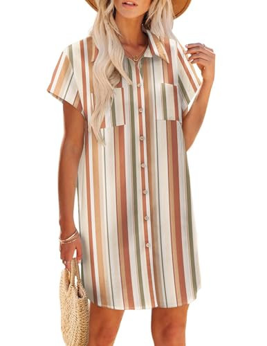 Zeagoo Linen Shirt Dress Collared Short Sleeve Cotton Shift Summer Sundresses Casual Tshirt Dress Oversized Tunic Dress Coverup Dresses Navy FloralXXL | Amazon (US)