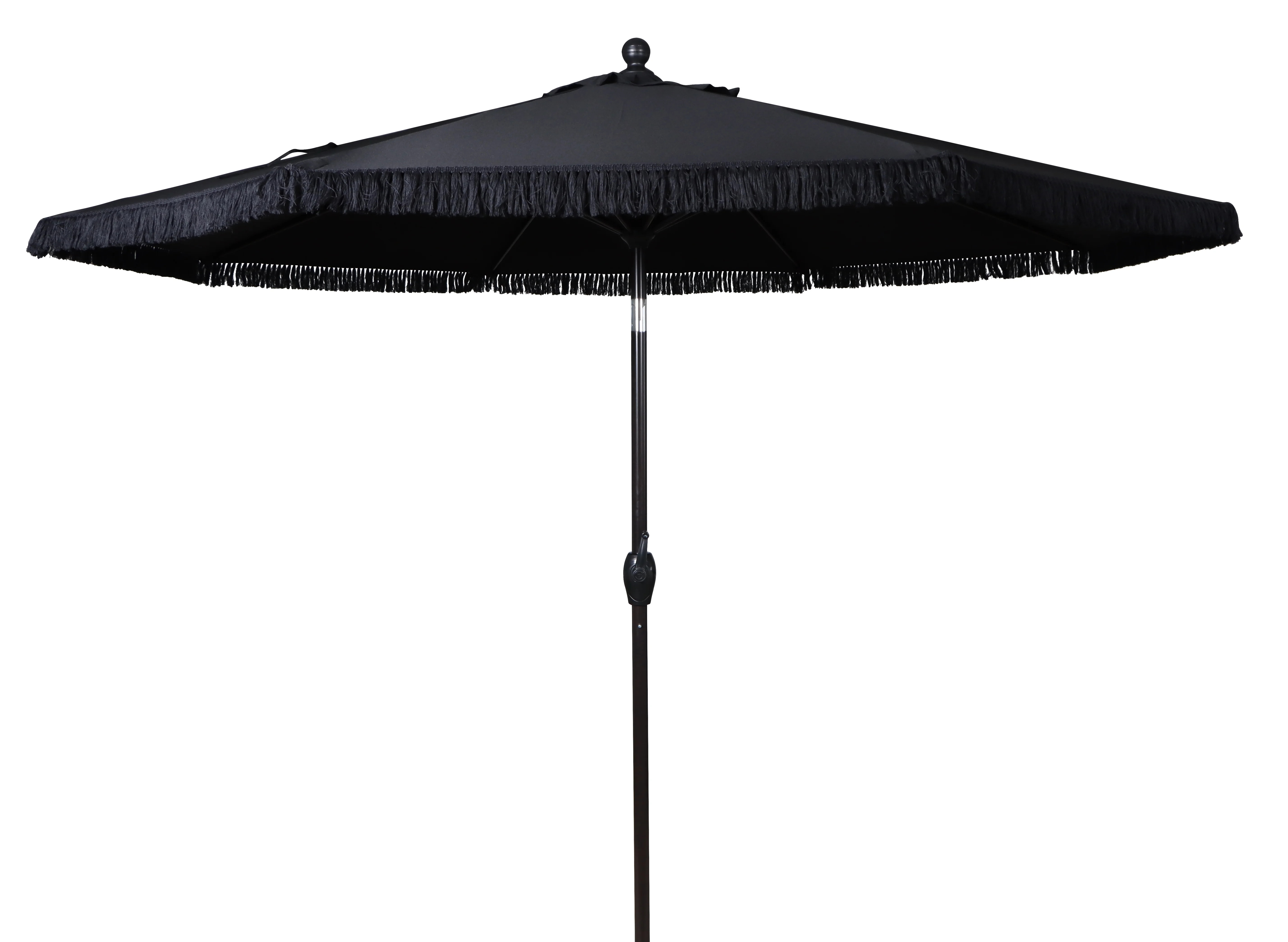 Better Homes & Gardens 9" Black Solid Print Round Fringe Patio Umbrella, Adjustable Tilt | Walmart (US)