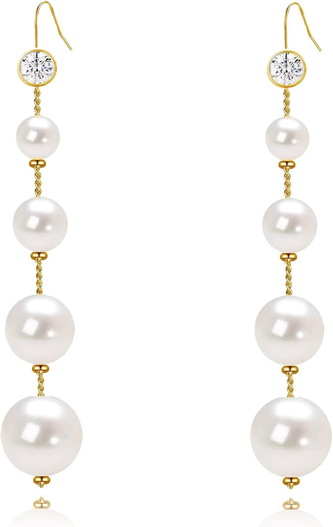 Long Pearl Earrings for Women 14K Gold Plated Pearl Dangle Earrings Hypoallergenic Elegant Gold P... | Amazon (US)