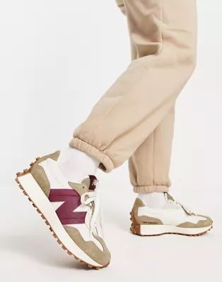 New Balance 327 sneakers in off white with burgundy detail - Exclusive to ASOS | ASOS (Global)