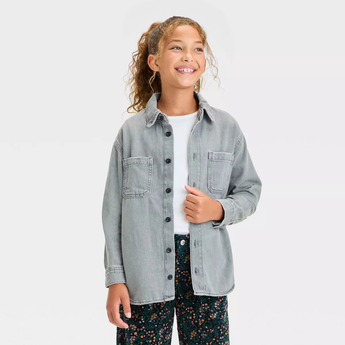 Girls' Denim Shacket - art class™ Gray XL | Target