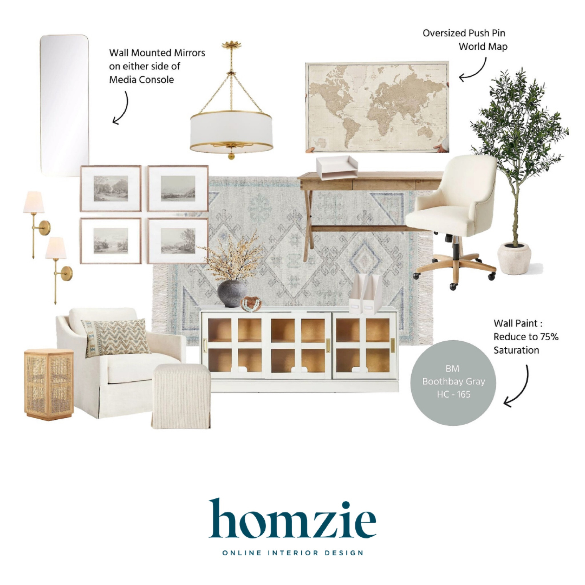 Coastal organic modern home office! Budget friendly oak desk, skirted accent chair, map art, white desk chair, statement drum light, full length mirror, gallery frames.

#LTKSaleAlert #LTKWorkwear #LTKHome