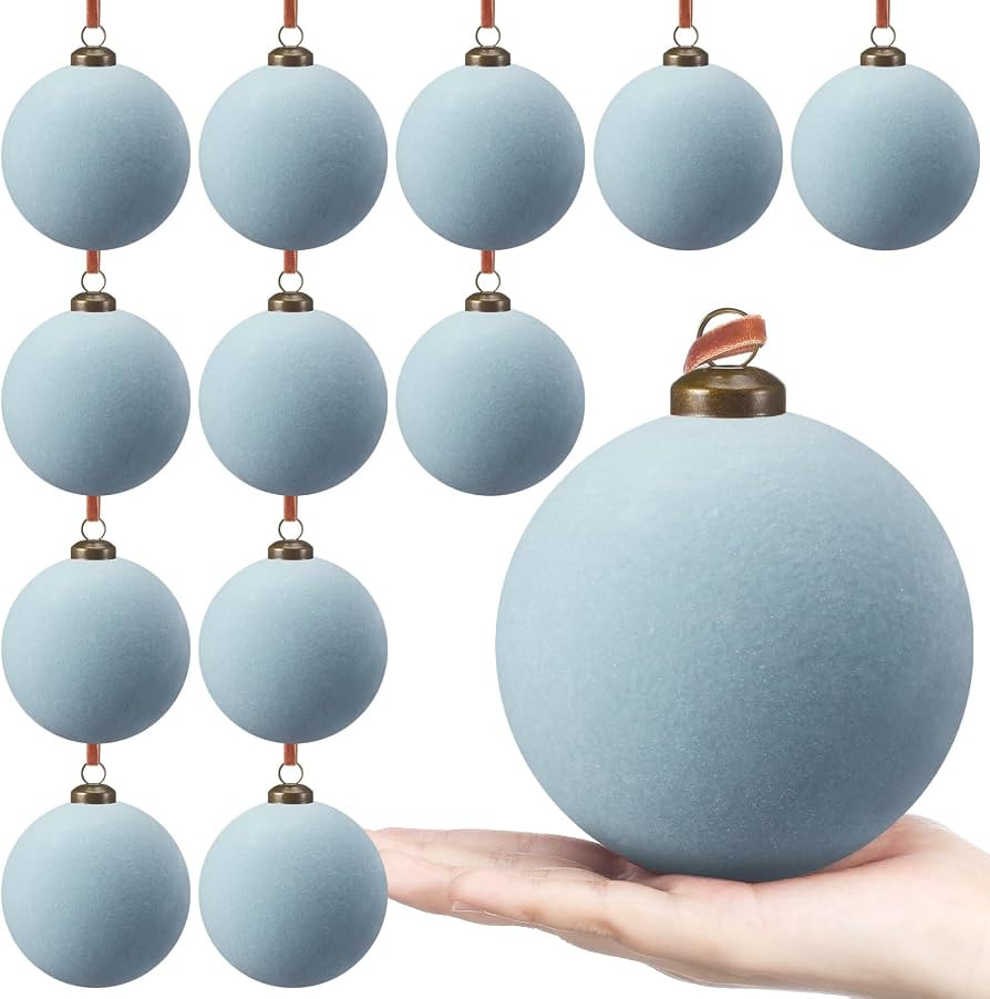 12 Pcs Dusty Blue Velvet Christmas Ball Ornaments, 4 Inch | Amazon (US)