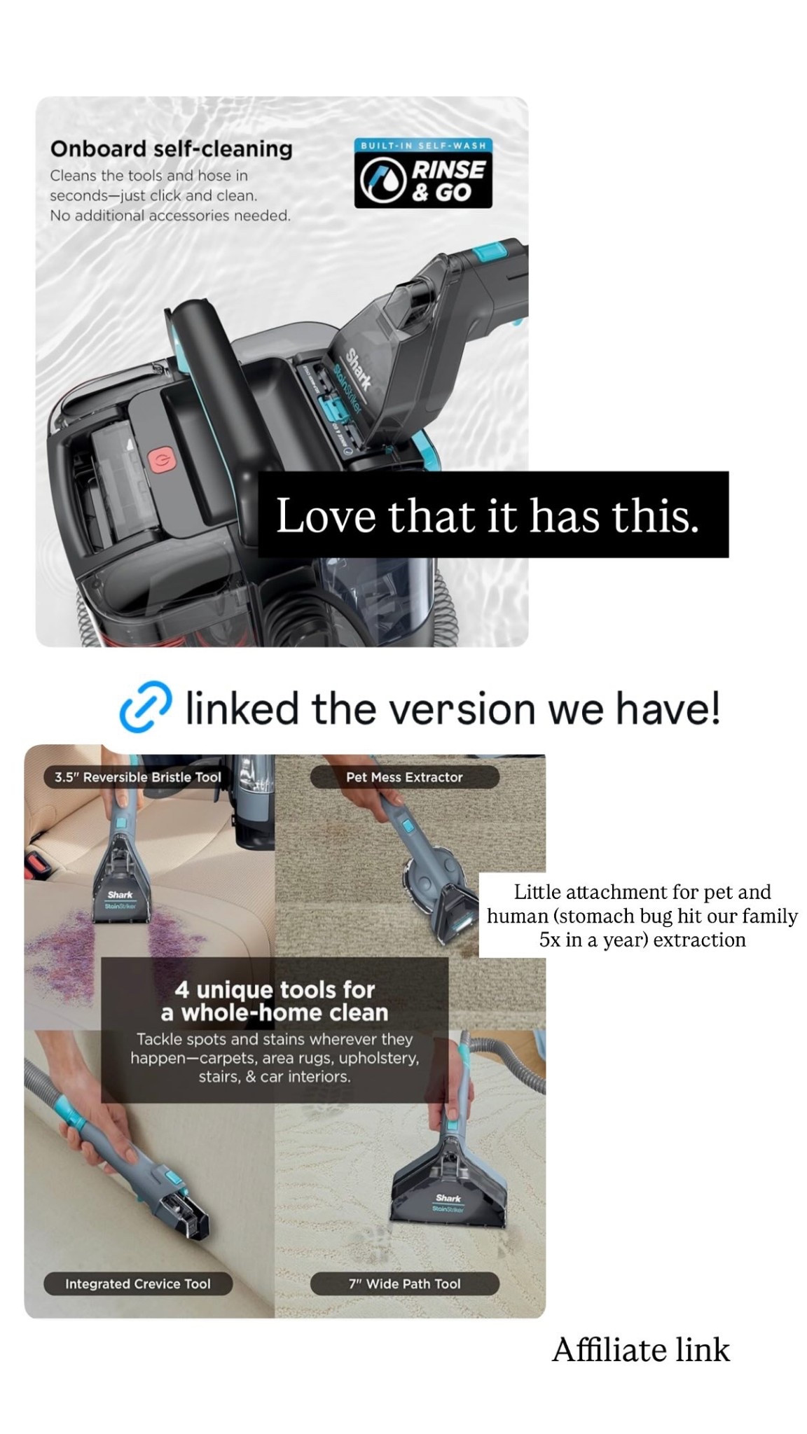 Love that it has this.  Little attachment for pet and human (stomach bug hit our family 5x in a year) extraction  Affiliate link

#LTKHome #LTKSaleAlert #LTKFamily