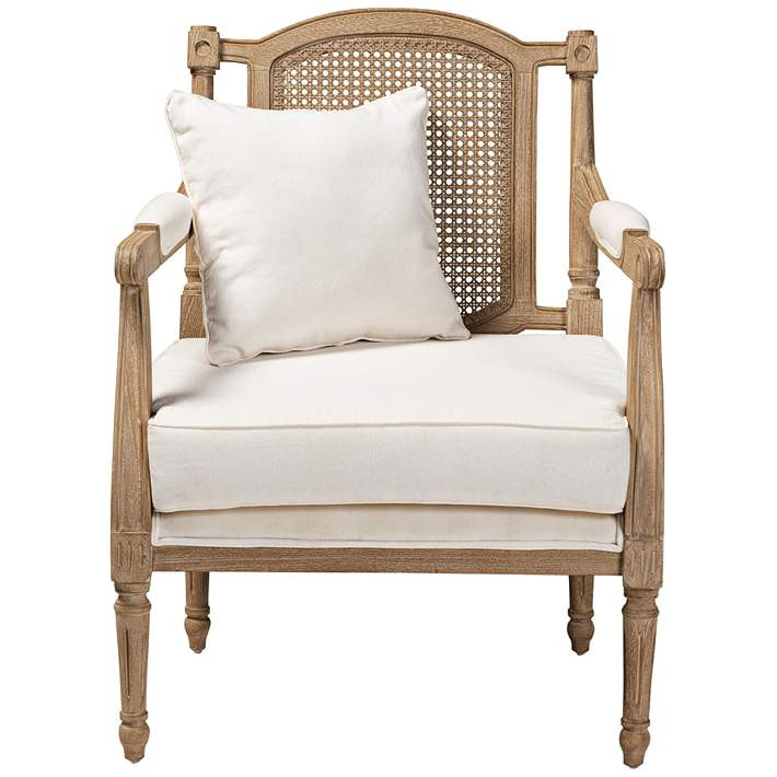 Baxton Studio Clemence Ivory Fabric and Oak Wood Armchair | Lamps Plus
