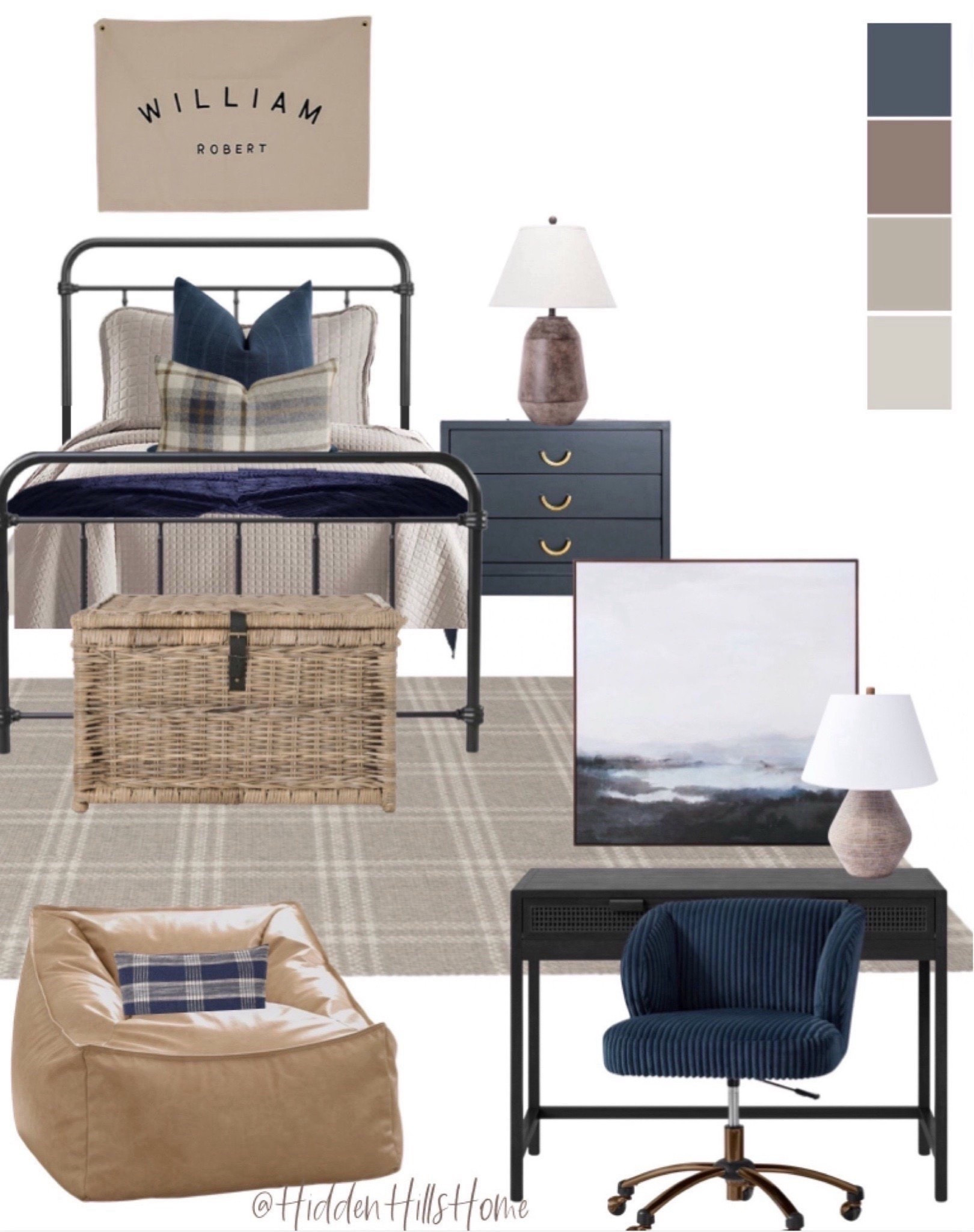 Boys bedroom mood board, modern transitional boys room, boys bedroom design, modern transitional kids room #boys