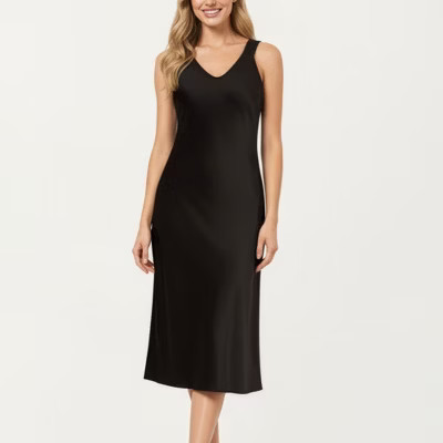 Anna-Kaci Lounge Women's Satin Midi Slip Dress with Wide Shoulder Straps and Smooth Sculpted Silhouette for a Polished Minimal Look - Large, Black | Target