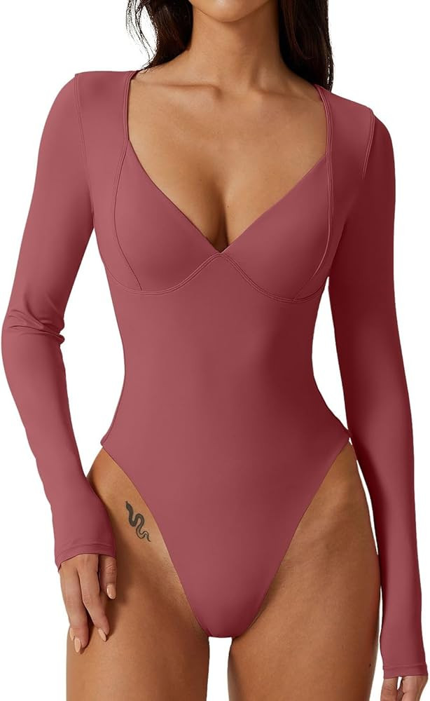 QINSEN V Neck Bodysuit Body Suits | Amazon (US)