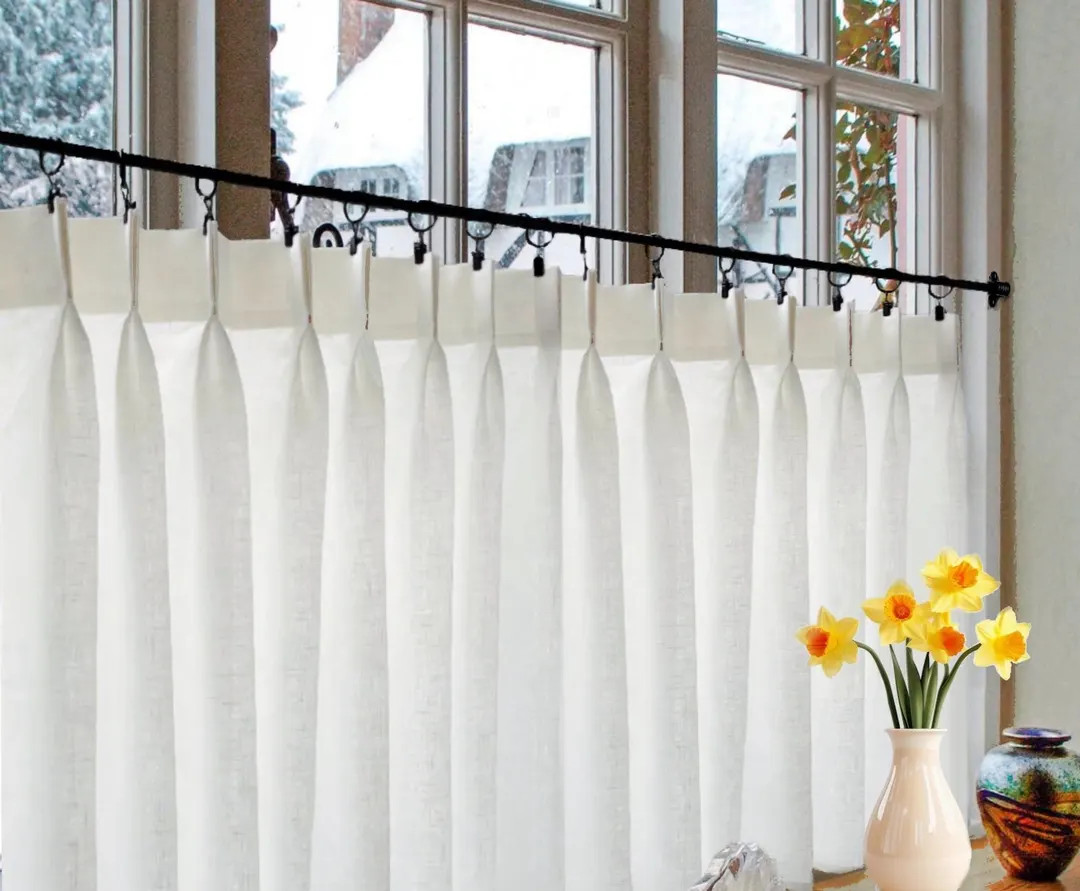 100% Linen Pinch Pleated Cafe Curtain: Semi Sheer Off White Panel - Modern Farmhouse or Tradition... | Etsy (US)