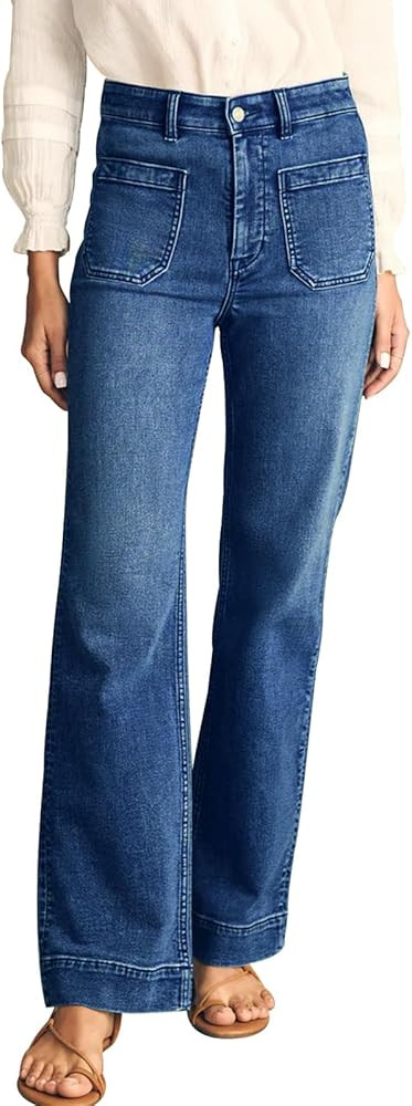 KUNMI Women's Wide Leg Jeans High Waisted Straight Leg Stretchy Denim Pants with Pockets | Amazon (US)