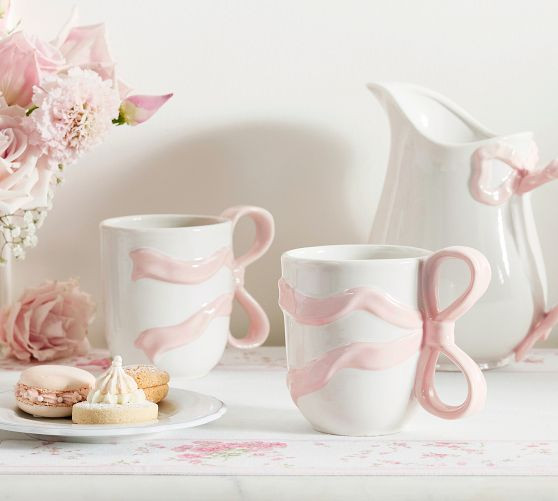LoveShackFancy Bow Stoneware Mugs -  Set of 4 | Pottery Barn (US)