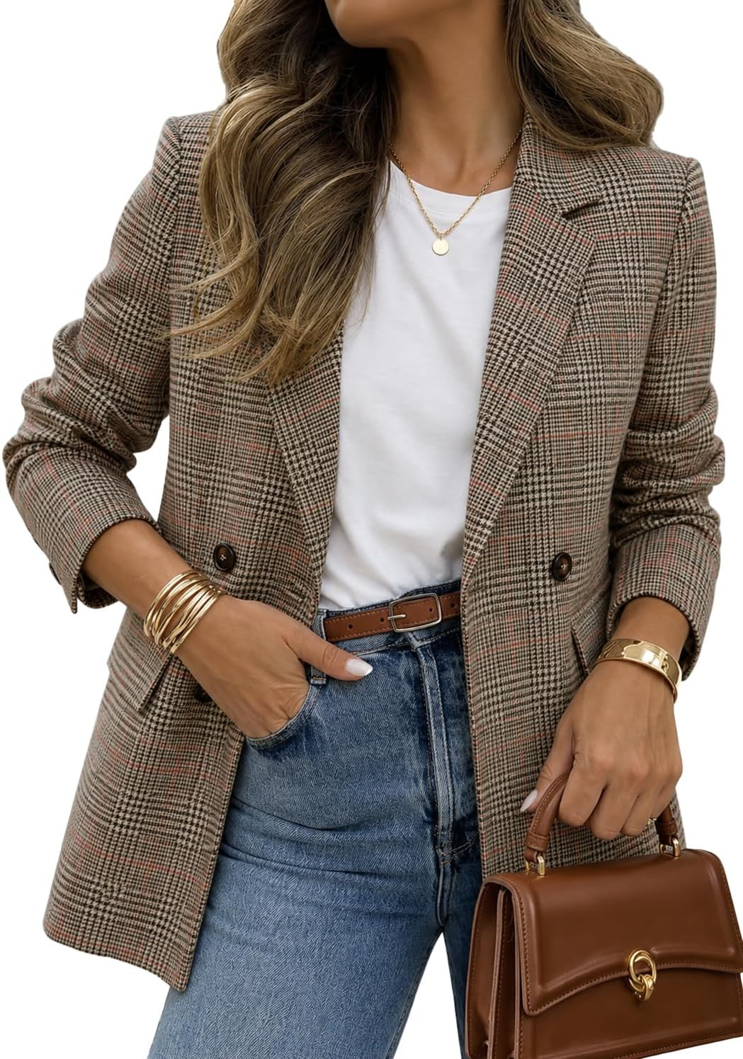 ELLEVEN Oversized Plaid Tweed Blazer, Boyfriend Jacket for Work Casual Wear | Amazon (US)