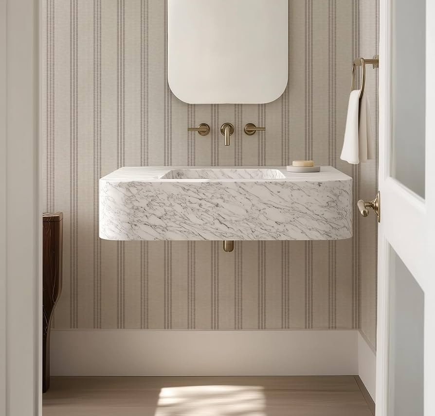 Modern Brown and White Striped Peel and Stick Wallpaper, Removable, French Country Style, Texture... | Amazon (US)