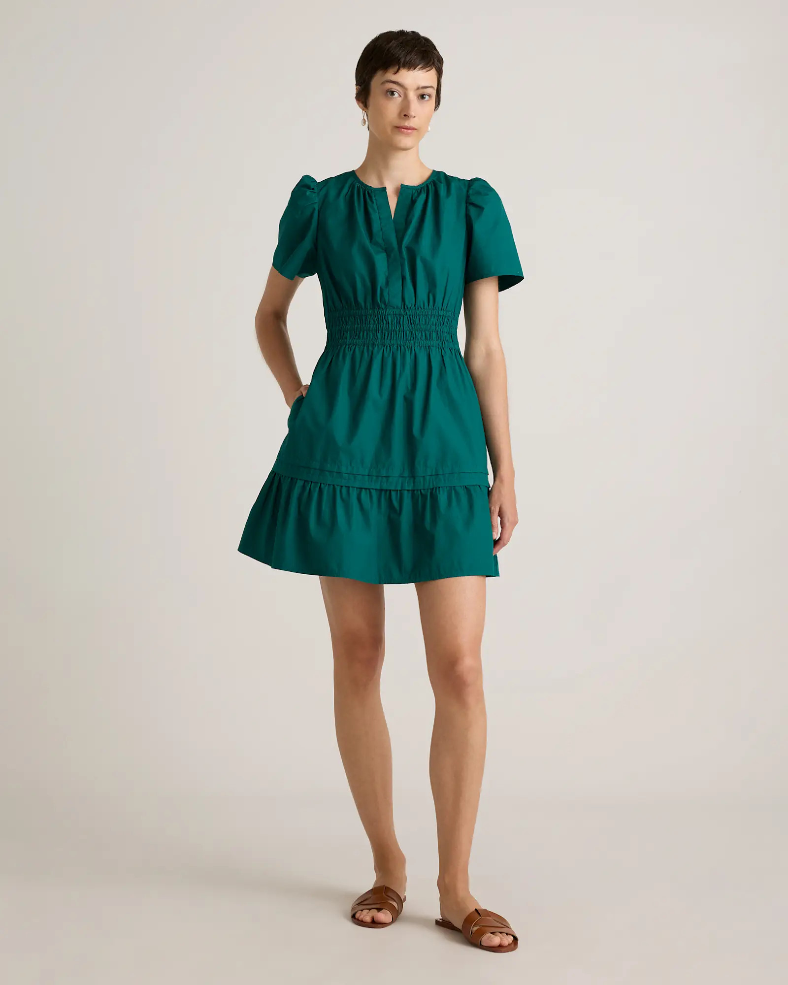 100% Organic Cotton Poplin Tiered Mini Dress | Quince