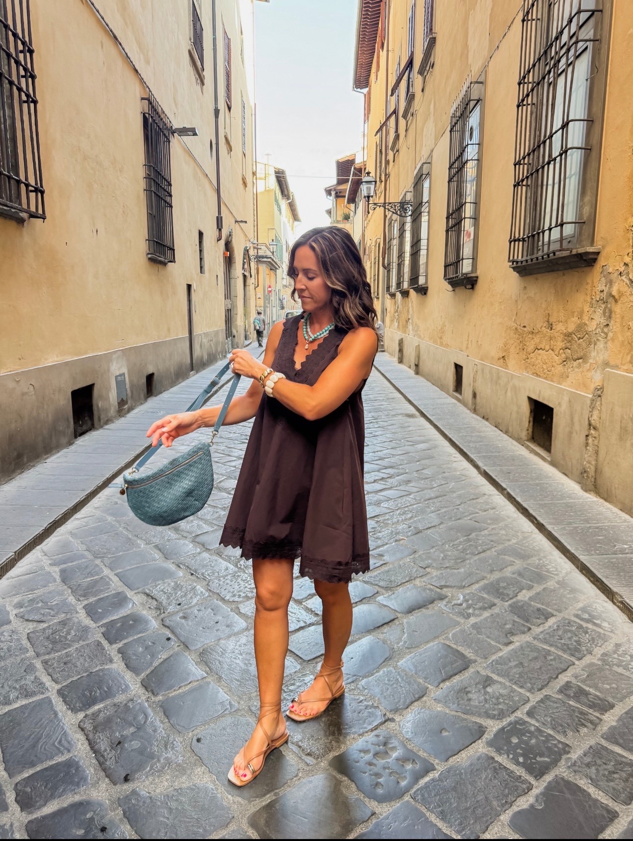 Brown lace trim dress. 👌🏻
XS 
What I wore in Italy.

#LTKootd #LTKOver40 #LTKTravel
