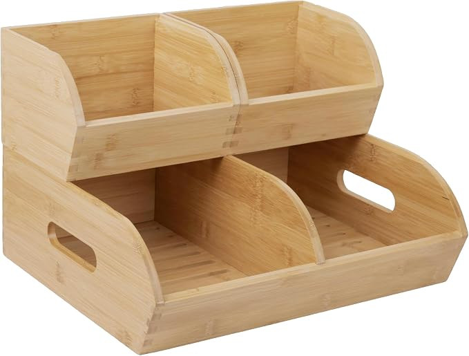 Potato and Onion Storage Bin for Pantry and Kitchen Counter - Ventilated Stackable Bamboo Organiz... | Amazon (US)