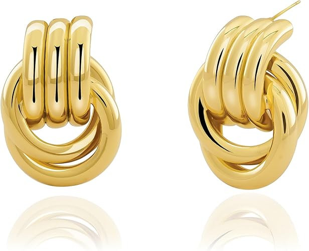 NIXMAX Chunky Gold SIlver Knot Earrings for Women Statement Earrings Gold and Silver Plated Dupes... | Amazon (US)