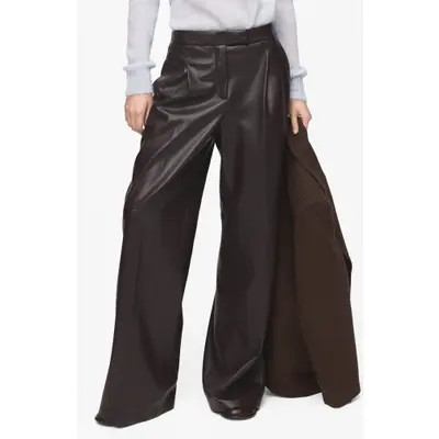 MANGO Riga Faux Leather Wide Leg Pants in Chocolate at Nordstrom, Size 0 | Nordstrom