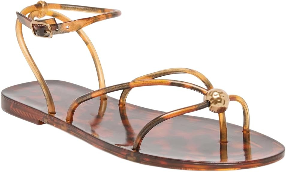 STALOV Jelly Strappy Flat Sandals for Women Open Round Toe Sandals Ankle Strap Thong Flip Flop Su... | Amazon (US)