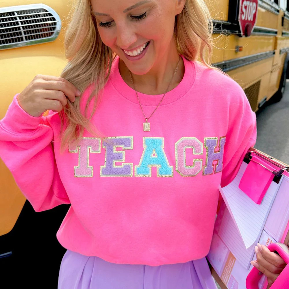 Teach Letter Patch Crewneck Sweatshirt | United Monograms