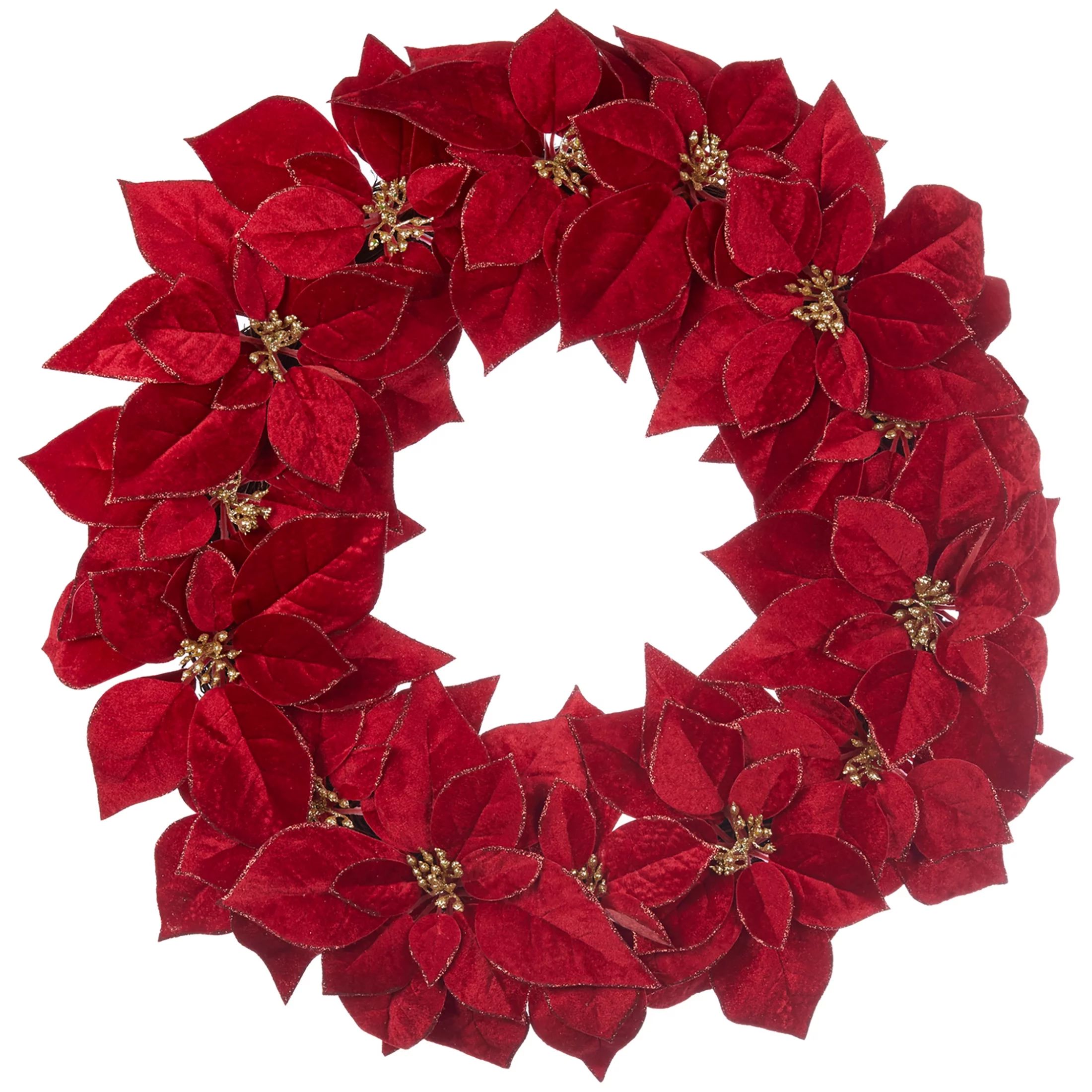 Holiday Time Christmas Red Poinsettia Wreath, 28-Inch | Walmart (US)