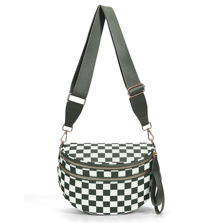 Checkered Crossbody Bum Bags for Women Nylon Checkered Purse Checkerboard Fanny Pack | Amazon (US)