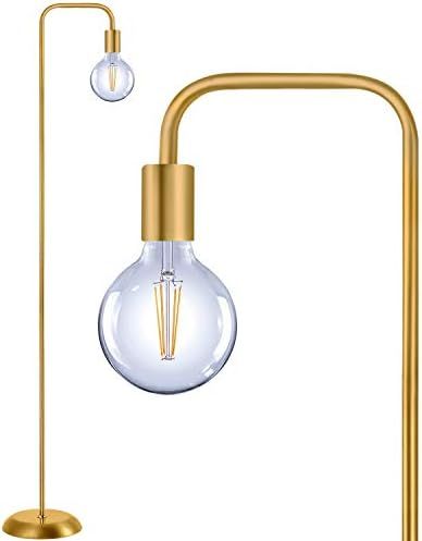 QiMH Industrial Floor Lamp with Light Bulb, 100% Metal Standing Lamp, Tall Modern Brushed Gold Le... | Amazon (US)