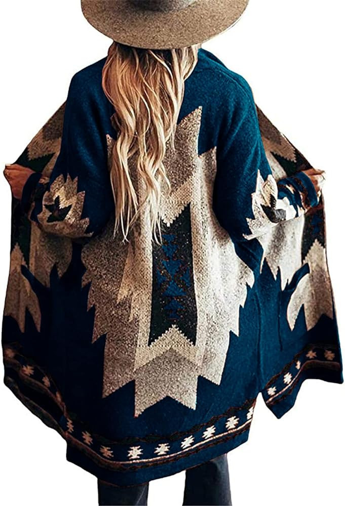Jawint Women Vintage Tribal Knitted Cardigan Sweater Coat Western Casual Open Front Outwear with ... | Amazon (US)